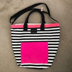 Black and White Stripe with Pink Tote Bag